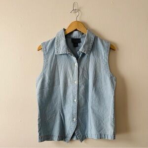 Charter Club Chambray Blue Button Down Denim Vest Size 10